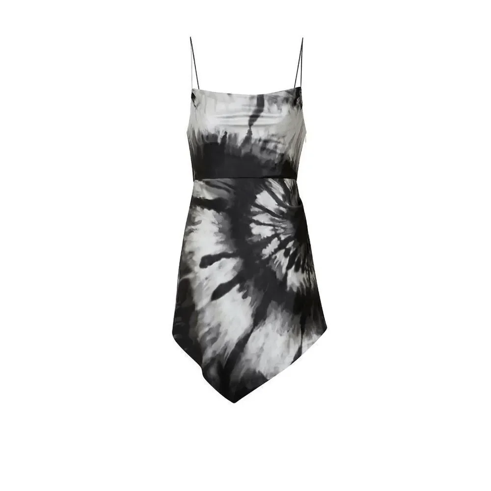 Retrofete Auris Dress Auris Silk Cocktail Mini Dress Tie Dye Square Neck Size S